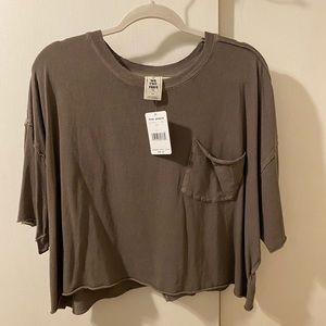 NWT We the Free, Free People Crop Honey Tee - Army Grn, Sz. S